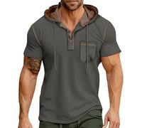 Camicie da uomo con cappuccio a maniche corte con bottone e collo a bottone con cappuccio da palestra Slim Fit Sport Top patchwork felpe colorate pullover da allenamento pullover leggero da boxe ad