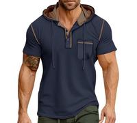 Camicie da uomo con cappuccio a maniche corte con bottone e collo a bottone con cappuccio da palestra Slim Fit Sport Top patchwork felpe colorate pullover da allenamento pullover leggero da boxe ad