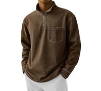 Camicie da uomo con cerniera a 1/4 da uomo casual a maniche lunghe in tinta unita pullover top con tasca sul petto, vestibilità regolare, leggera polo lavata, classica, confortevole, colletto con