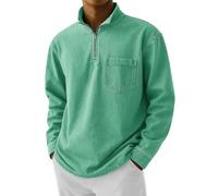 Camicie da uomo con cerniera a 1/4 da uomo casual a maniche lunghe in tinta unita pullover top con tasca sul petto, vestibilità regolare, leggera polo lavata, classica, confortevole, colletto con