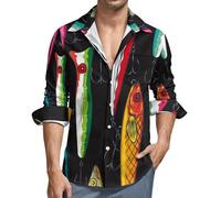 Camicie da Uomo con Motivo colorato con Esche da Pesca al Black Bass, vestibilità Regolare, Maniche Lunghe, Casual, con Tasca