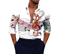 Camicie da Uomo con Note Musicali a Manica Lunga Camicetta con Colletto alla Moda con Bottone in Giù Camicetta da Ufficio per Lavoro Causale Allentata