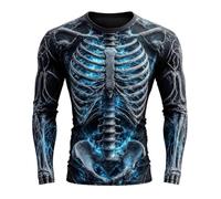 Camicie da uomo con scheletro di Halloween, blu fulmine con grafica, blu