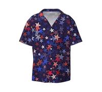 Camicie da uomo con stampa americana rossa blu stelle camicie casual a maniche corte camicia button down per uomo spiaggia estate camicia da sposa, Nero , XL