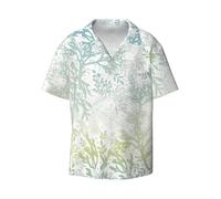 Camicie da uomo con stampa di alghe verdi blu mare camicie casual a maniche corte camicia con bottoni per uomo camicia da sposa estiva da spiaggia, Nero , L