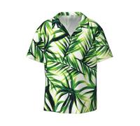 Camicie da uomo con stampa di foglie verdi di palma camicie casual a maniche corte camicia da uomo camicia da sposa estiva da spiaggia, Nero , L