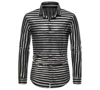 Camicie da uomo dorate con gemelli per occasioni festive in inverno elegante moda da sera per balli di fine anno feste di Natale, M, Pulsante misto