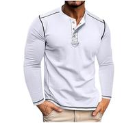 Camicie da uomo eleganti casual tinta unita a maniche lunghe pullover t-shirt girocollo button down camicette pullover, S-951 Bianco, L