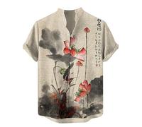 Camicie da Uomo Giapponesi da Samurai Gatto Stampate in 3D Camicie Casual con Colletto rialzato Button Down Maniche Corte Camicie Tropicali Top per Le Vacanze in Spiaggia