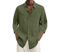 Camicie da uomo in cotone e lino camicie hawaiane per uomo camicia a maniche lunghe con risvolto di grandi dimensioni moda casual tinta unita camicette top comode vacanze allentate estate abbottonata