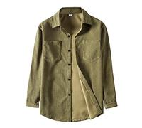 Camicie da uomo in velluto a coste giacca leggera con tasche casual a maniche lunghe Overshirt formale da uomo con scollo rotondo e orli arrotolati Camicia formale casual e da lavoro da uomo, Verde