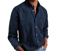 Camicie da Uomo Maniche Corte Camicia Casual alla Moda Semplice e Comoda con Bottoni in Tinta Unita Top a Lunghe di Lino Verde