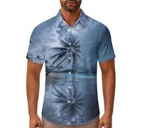 Camicie da uomo, maniche corte, da spiaggia, per il tempo libero da uomo, maglioni festivi, Blu, S