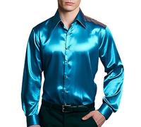 Camicie da uomo metallizzate lucide da discoteca a maniche lunghe, camicie da ballo di fine anno, camicie per feste di nozze, camicie formali non stirate, camicia da discoteca, rock, hip hop, costume
