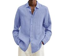 Camicie da uomo per adulti oversize per tutti i giorni di lavoro camicie a maniche lunghe in cotone canapa leggera traspirante colletto spalmato pianura top camicia con bottoni semplice funky estate