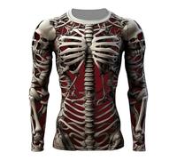 Camicie da uomo per Halloween 3D con stampa di ossa e scheletro, Rosso, S