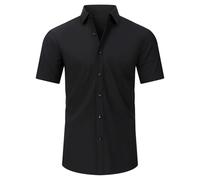 Camicie da Uomo per Le Vacanze, Camicie da Lavoro, Casual a Maniche Lunghe, vestibilità Regolare, Leggere, Ufficio, Nere, Taglia M