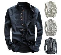 Camicie da uomo slim fit a maniche lunghe da uomo in stile cinese abbigliamento per arti marziali cinesi giacca tradizionale uniforme capispalla per kung fu retrò lino manica lunga Tang Style Tai Chi