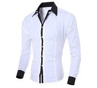 Camicie da uomo Slim Fit Cardigan a maniche lunghe da uomo Camicie formali elasticizzate Slim Fit Slim Fit Slim Down Camicia da lavoro casual Button Down Camicia da lavoro per uomo, bianco, L