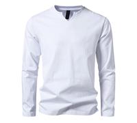 Camicie da uomo slim fit Henley scollo a V t-shirt autunno manica lunga camicetta casual moda pullover top t-shirt basic, Bianco, XXL
