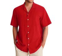 Camicie da uomo taglie forti 2025 camicia da uomo in lino Hawaii Channeling Hugh Revers Camicia Casual Sports Beach Camicia a maniche corte Crema Uomo Corto, Colore: rosso, 5XL
