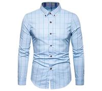 Camicie da uomo vestibilità regolare a maniche lunghe camicetta da uomo casual moda slim fit colletto a maniche lunghe camicia scozzese atletica sport abbigliamento da lavoro top, Azzurro, 3XL