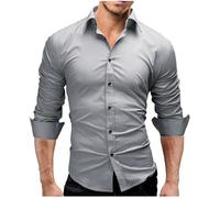 Camicie da uomo Vestibilità regolare Camicetta a maniche lunghe Camicetta da uomo in tinta unita Camicia formale alla moda Slim a maniche lunghe Camicetta sportiva da lavoro, Grigio, 5XL