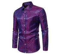 Camicie da uomo vestibilità regolare camicetta a maniche lunghe casual autunno risvolto camicia a maniche lunghe top cardigan da uomo atletica sport abbigliamento da lavoro top, Viola, M