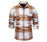 Camicie da uomo vestibilità regolare camicetta a maniche lunghe da uomo d'affari tasca moda plaid manica lunga camicia da uomo top atletico sportivo abbigliamento da lavoro top, cachi, XL