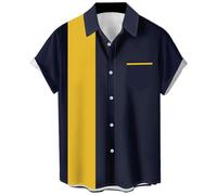 Camicie da uomo vintage da bowling anni '50, casual, a maniche corte, con bottoni, contrastanti, a blocchi di colore, cubane estive, 6XL