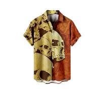 Camicie di Halloween da uomo 2025 con stampa di teschio scheletro costumi a maniche corte button down camicia top horror funky magliette, Orange Halloween Camicie per Uomo, 5XL