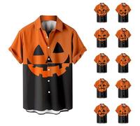 Camicie di Halloween da uomo a maniche corte button down camicia 2025 zucca teschio stampa costumi top casual horror magliette, Orange1 Halloween Camicie per Uomo, 3XL