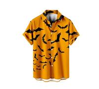 Camicie di Halloween da uomo a maniche corte button down camicia horror pipistrelli stampa costumi spaventosi magliette grafiche divertenti, Orange Halloween Camicie per Uomo, XXL