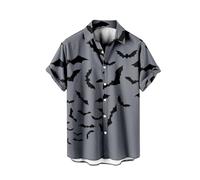 Camicie di Halloween da uomo a maniche corte button down camicia horror pipistrelli stampa costumi spaventosi magliette grafiche divertenti, Grigio Halloween Camicie per Uomo, XL