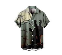 Camicie di Halloween da uomo a maniche corte button down camicia Jack O' lanterna stampa costumi spettrale tema zucche magliette, Grigio Halloween Camicie per Uomo, 5XL