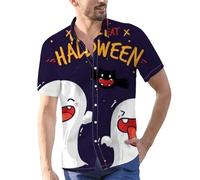 Camicie di Halloween da uomo a maniche corte button down t-shirt costumi festa a tema spettrale camicia top camicetta casual, Camicie Viola Halloween per Uomo, XL
