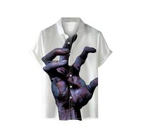 Camicie di Halloween da uomo a maniche corte button down t-shirt horror spettrale costumi a tema mani spaventose camicia stampa lettera, Camicie bianche di Halloween per gli uomini, 5XL