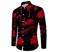 Camicie di Halloween da uomo a maniche lunghe button down camicia 2025 costumi sanguinanti horror tema spettrale maglietta sangue top, Camicie nere di Halloween per gli uomini, 5XL