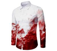 Camicie di Halloween da uomo a maniche lunghe button down camicia 2025 costumi sanguinanti horror tema spettrale maglietta sangue top, Watermelon Red Halloween Camicie per Uomo, 4XL