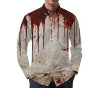 Camicie di Halloween da uomo a maniche lunghe button down camicia 2025 costumi sanguinanti horror tema spettrale maglietta sangue top, Z01-beige Halloween Camicie per Uomo, M