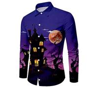 Camicie di Halloween da uomo a maniche lunghe Button Down Camicia a tema spettrale T-shirt Horror Night Pattern Stampa Costumi Top, Purple1 Halloween Camicie per Uomo, XXL
