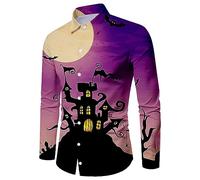 Camicie di Halloween da uomo a maniche lunghe Button Down Camicia a tema spettrale T-shirt Horror Night Pattern Stampa Costumi Top, Purple2 Halloween Camicie per Uomo, M