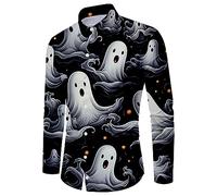 Camicie di Halloween da uomo a tema spettrale fantasma stampa costumi manica lunga button down camicia top zucca pipistrelli magliette, Grigio Halloween Camicie per Uomo, 5XL