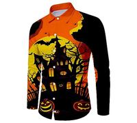 Camicie di Halloween da uomo a tema spettrale T-shirt Horror Night Pattern Stampa Costumi Manica Lunga Button Down Camicia Top, Camicie nere di Halloween per gli uomini, 5XL