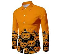 Camicie di Halloween da uomo a tema spettrale zucche stampa costumi Jack O' Lanterna T-shirt manica lunga Button Down Top, Orange2 Halloween Camicie per Uomo, 3XL