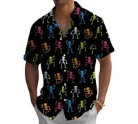 Camicie di Halloween da uomo, camicie casual a maniche corte con stampa scheletrata, vestibilità ampia, abbigliamento alla moda da spiaggia, Teschio di Halloween Rosso, L