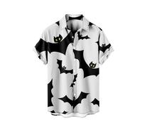 Camicie di Halloween da uomo con stampa di pipistrelli horror e costumi spaventosi top a maniche corte con bottoni divertenti magliette grafiche Trajes para Halloween (Z01-bianco, XL)