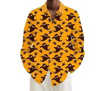 Camicie di Halloween da uomo con stampa fantasma camicia casual a maniche lunghe t-shirt costumi camicetta ampia button down top tees, Orange Halloween Camicie per Uomo, XL