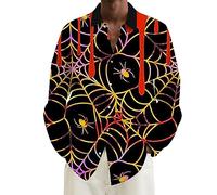 Camicie di Halloween da uomo con stampa ragnatela camicia a maniche lunghe costumi spaventosi magliette hawaiane casual button down top, Camicie rosse di Halloween per gli uomini, 5XL