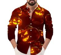 Camicie di Halloween da uomo divertenti pipistrelli camicia autunno maniche lunghe costumi vestibilità ampia Button Down risvolto t-shirt vestito da festa, Orange Halloween Camicie per Uomo, M